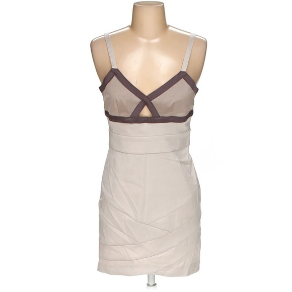 Romeo & Juliet Couture - Y2K Cream and Brown Bandage Slip Dress - Picture 1 of 4